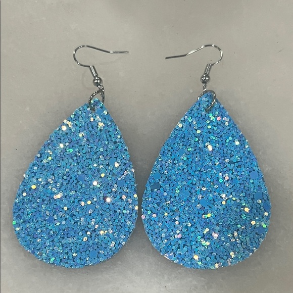 Handmade Jewelry - Dazzling Glitter Blue Teardrop Earrings